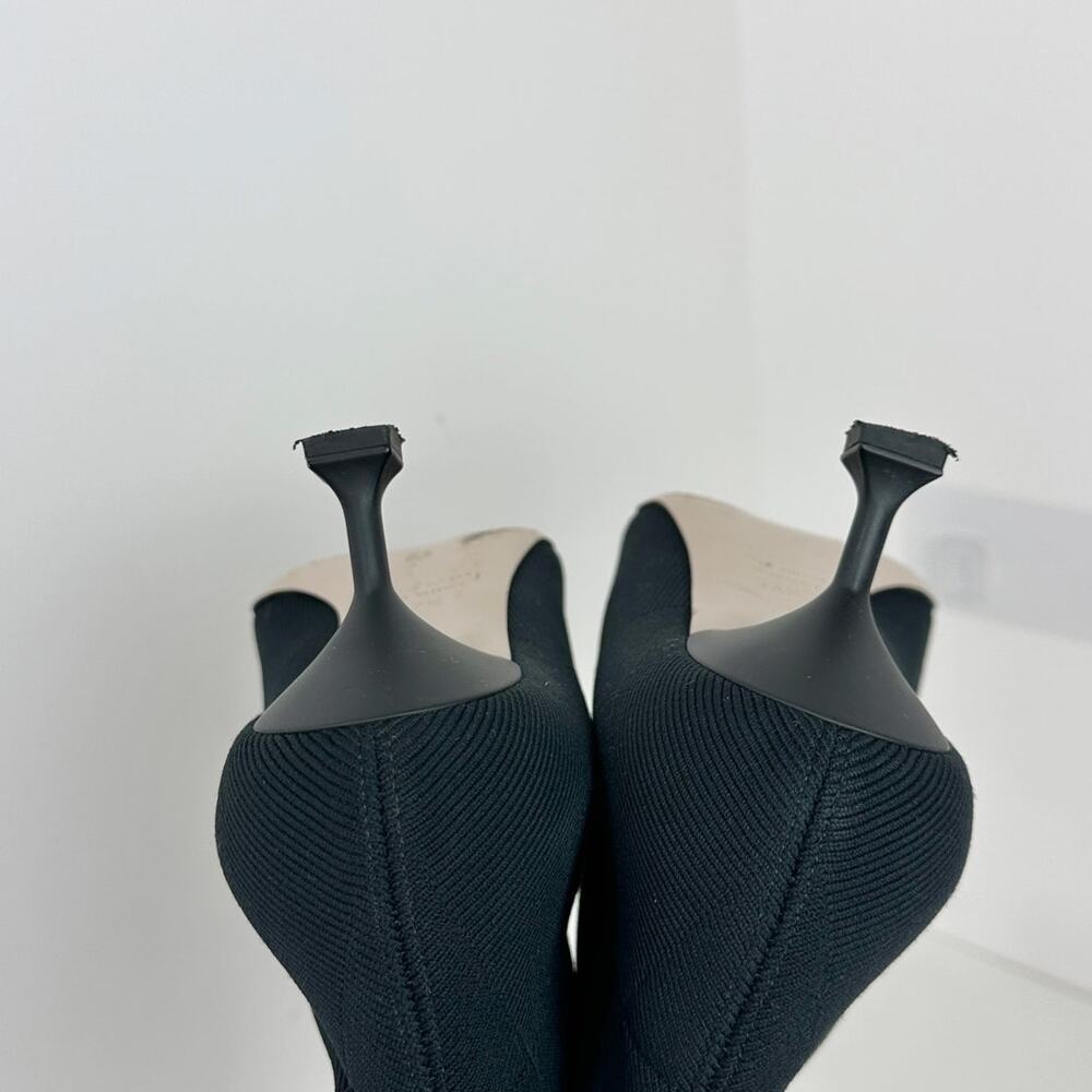 Miu Miu Kitten Heel Sock Boots Shoes Black Logo Pointed Toe EU 37.5 US 7.5 - Picture 8 of 14
